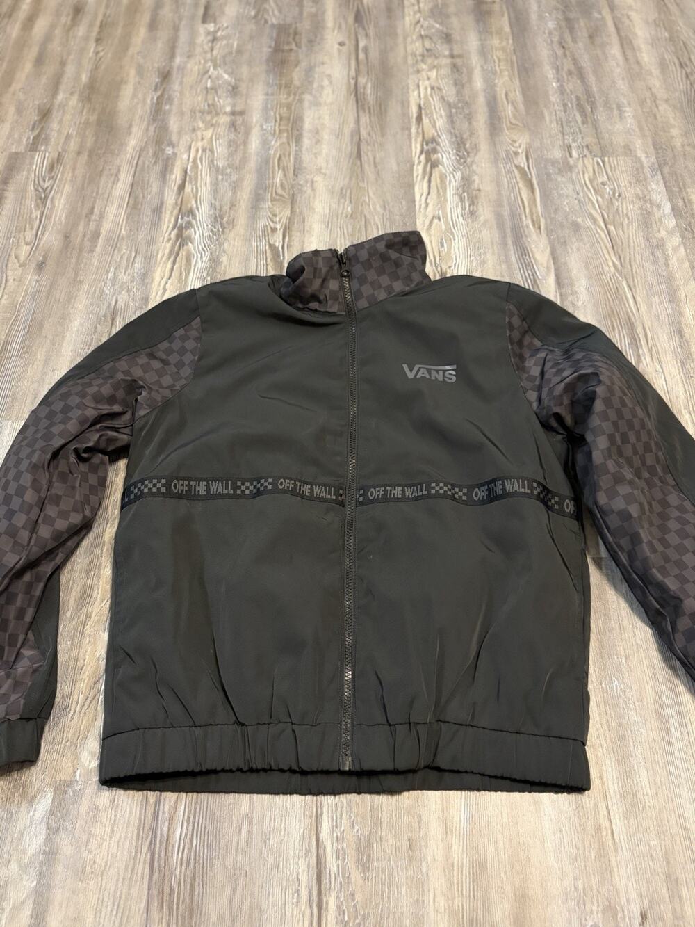 Vans BMX Remix Checkerboard Bomber Jacket Women’s S Black Blue Off The Wall